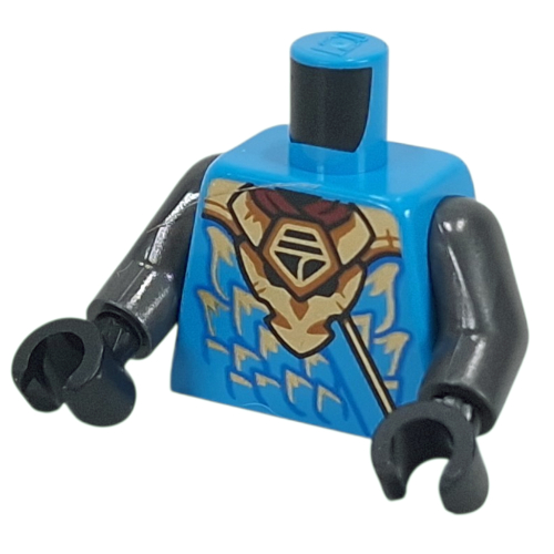 Torso, Ninja Robe, Blue/Bright Light Orange Scales, Trim, Gold Dragon print, Pearl Titanium Arms, Black Hands Dark Azure