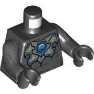 Torso Armor, Muscles and Blue Round Jewel (Chi) Print, Pearl Titanium Arms, Black Hands Black