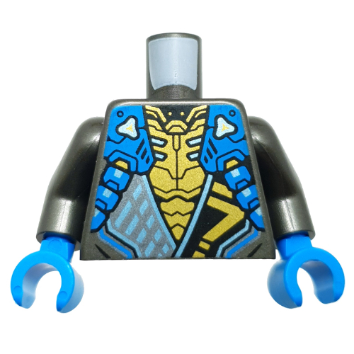 Torso, Ninja Robes, Black Sash with Gold Symbol, Medium Azure Strap, Gold Chest print, Pearl Titanium Arms, Dark Azure Hands Perltitan