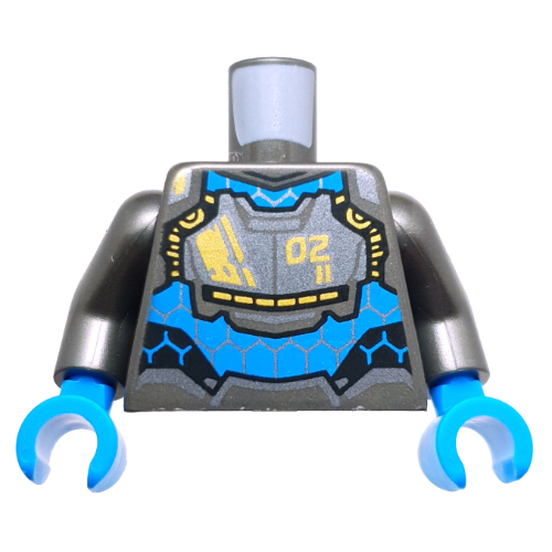 Torso, Mech Suit Armor, Dark Azure Panel, Hexagons, Yellow Decorations, '02' print, Pearl Titanium Arms, Dark Azure Hands Pearl Titanium