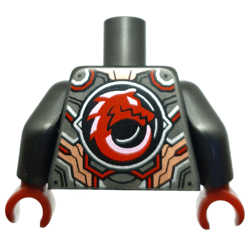 Torso, Armor, Red Lines, Dragon Head print, Pearl Titanium Arms, Dark Red Hands Perltitan