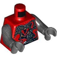 Torso Armor, Metallic Silver with 2 Large Red Snakes with White Fangs and Clock Print, Pearl Titanium Arms, Dark Bluish Gray Hands Red