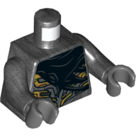 Torso Armor with Gold and Dark Bluish Gray Details, Black Tattered Cape Print, Pearl Titanium Arms, Dark Bluish Gray Hands Pearl Titanium