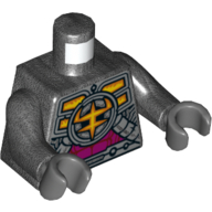 Torso Armor, Yellow and Orange Symbol, Magenta Plates Print, Pearl Titanium Arms, Dark Bluish Gray Hands Pearl Titanium