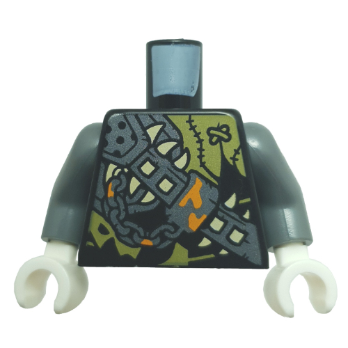 Torso, Silver Armor, Chain, Yellowish Green Fangs, Olive Tattered Shirt print, Pearl Titanium Arms, White Hands Black
