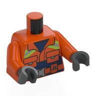 Torso, Jacket, Neon Green/Silver Safety Stripes, Dark Blue Shirt print, Reddish Orange Arms, Dark Bluish Gray Hands Rotorange