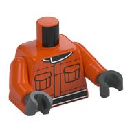 Torso, Vest, Black Belt, Collar, Pockets print, Reddish Orange Arms, Dark Bluish Gray Hands Reddish Orange