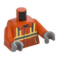 Torso Safety Jacket, Silver and Vibrant Yellow Stripes Print, Reddish Orange Arms, Light Bluish Gray Hands Rotorange