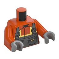 Torso Safety Jacket, Dark Bluish Grey Overalls Print, Reddish Orange Arms, Light Bluish Gray Hands Rotorange