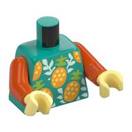 Torso, Pineapples, Light Aqua Leaves print, Reddish Orange Arms, Bright Light Yellow Hands Dunkeltürkis