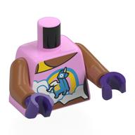 Torso, Bright Pink Top, Yellow Strap, Dark Azure Unicorn on Clouds print, Sienna Brown Arms, Dark Purple Hands Bright Pink