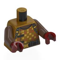 Torso, Shirt, Gold Squares, Black Straps, Belt, 'DANCE' on Back print, Umber Brown Arms, Dark Red Hands Pearl Gold