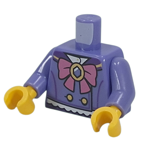 Torso Jacket, Gold Buttons, White Ruffles, Dark Pink Bow with Jewel print, Blue Violet Arms, Yellow Hands Blauviolett