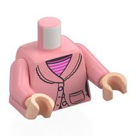 Torso, Fur Coat, Pocket, Dark Pink/Bright Pink Striped Shirt print, Warm Pink Arms, Light Nougat Hands Warm Pink