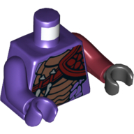Torso, Odd Arms and Hands, Snake with Black and Copper Scales, Knives and Shoulder Pad Print, Left Dark Red Arm and Black Hand, Right Dark Purple Arm and Hand Dunkellila