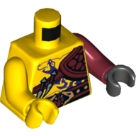 Torso, Odd Arms and Hands, Bare Chest Muscles, Purple Snake Tattoo, Shoulder Pad, Snake Buckle Print, Left Dark Red Arm and Black Hand, Right Yellow Arm and Hand Gelb