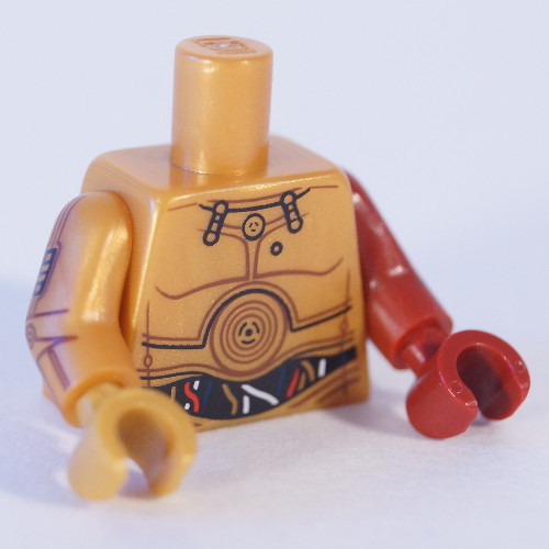 Torso, Odd Arms and Hands, Metal Panels, Red and White Wires Print (C-3PO), Left Dark Red Arm and Hand, Right Pearl Gold Arm and Hand Perlgold