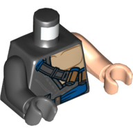 Torso, Odd Arms and Hands, Shirt Torn, Bare Chest, Ammo Belt, Blue Sash Print, Left Light Nougat Arm and Hand, Right Black Arm and Dark Bluish Gray Hand Schwarz