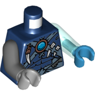 Torso, Odd Arms and Hands, Vest with Straps, Pendants with Blue Chi Print, Left Trans-Light Blue Arm and Dark Azure Hand, Right Dark Bluish Gray Arm and Light Bluish Gray Hand Dark Blue