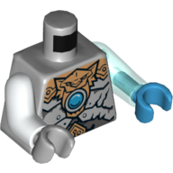 Torso, Odd Arms and Hands, Vest with Copper Tiger Armor with Blue Round Jewel (Chi) Print, Left Trans-Light Blue Arm and Dark Azure Hand, Right White Arm and Light Bluish Gray Hand Hellblaugrau