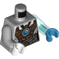 Torso, Odd Arms and Hands, Copper Armor with Blue Chi Print, Left Trans-Light Blue Arm and Dark Azure Hand, Right Light Bluish Gray Arm and White Hand Hellblaugrau