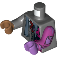 Torso, Odd Arms and Hands, Suit Jacket, Red Tie, Black and Magenta Left Side Print, Left Magenta Arm with Tears and Medium Lavender Hand, Right Dark Bluish Gray Arm and Medium Nougat Hand Dunkelblaugrau