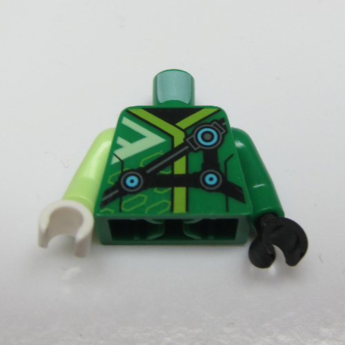 Torso, Odd Arms and Hands, Robe with Lime Trim, Black Straps with Azure Circles Print, Left Green Arm and Black Hand, Right Yellowish Green Arm and White Hand Grün