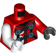 Torso, Odd Arms and Hands, Robe with Dark Red Trim, Black Straps with Azure Circles Print, Left Red Arm and Black Hand, Right White Arm and Hand Red
