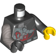Torso, Odd Arms and Hands, Cyborg Plates and Tubes Print, Left Black Arm and Yellow Hand, Right Flat Silver Arm and Black Hand Schwarz