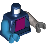 Torso, Odd Arms and Hands, Jumpsuit with Magenta Middle Panel Print (Nebula), Left Flat Silver Arm and Dark Bluish Gray Hand, Right Dark Azure Arm and Hand Dark Blue