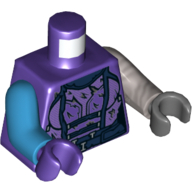 Torso, Odd Arms and Hands, Jumpsuit with Dark Blue Straps Print (Nebula), Left Flat Silver Arm and Dark Bluish Gray Hand, Right Dark Azure Arm and Dark Purple Hand Dark Purple