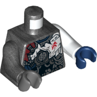 Torso, Odd Arms and Hands, Armor with Black, Dark Red, and Dark Blue Plates and Red Avengers Logo Print (Ultron MK1), Left White Arm and Dark Blue Hand, Right Pearl Titanium Arm and Dark Bluish Gray Hand Pearl Titanium