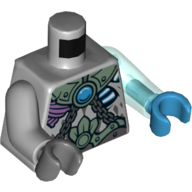 Torso, Odd Arms and Hands, Armor, Chains and Blue Chi Print, Left Trans-Light Blue Arm and Dark Azure Hand, Right Light Bluish Gray Arm and Dark Bluish Gray Hand Hellblaugrau