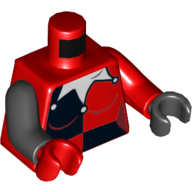 Torso, Odd Arms and Hands, Jester Costume, Black Quarters Front and Back, White Collar Print, Left Red Arm and Black Hand, Right Black Arm and Red Hand (Dimensions) Rot
