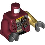 Torso, Odd Arms and Hands, Jacket over Prison Shirt, Tubes, and Plates Print, Left Pearl Gold Arm and Dark Bluish Gray Hand, Right Dark Red Arm and Black Hand Dark Red