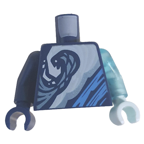 Torso, Odd Arms and Hands, Light Aqua, Azure, and Blue Swirls print, Left Trans-Light Blue Arm and Light Aqua Hand, Right Dark Blue Arm Hand Dark Blue