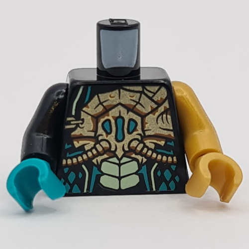 Torso, Odd Arms and Hands, Armor, Gold Breathing Apparatus, White Scales print, Left Pearl Gold Arm and Hand, Right Black Arm and Dark Turquoise Hand Black