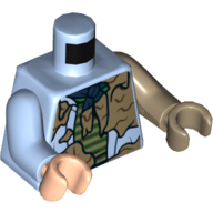 Torso, Odd Arms and Hands, Open Shirt, Muddy, Blue Neckerchief, Green, Brown, and Dark Tan Striped Undershirt Print, Left Bright Light Blue Arm and Light Nougat Hand, Right Dark Tan Arm and Hand Bright Light Blue