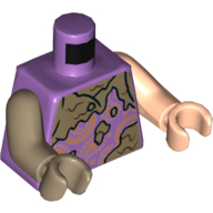 Torso, Odd Arms and Hands, Tank Top with Paisley Decorations, One Button, Mud Print, Left Dark Tan Arm and Hand, Right Light Nougat Arm and Hand Medium Lavender