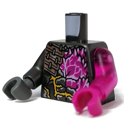 Torso, Odd Arms and Hands, Armor, Magenta Crystals print, Left Trans-Dark Pink Arm and Magenta Hand, Right Pearl Titanium Arm and Dark Bluish Grey Hand Pearl Titanium