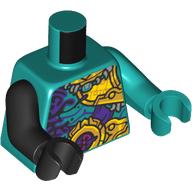 Torso, Odd Arms and Hands, Dark Purple/Gold Decorations print, Left Dark Turquoise Arm and Hand, Right Black Arm and Hand Dark Turquoise