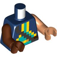 Torso, Odd Arms and Hands, Pixelated Yellow/Dark Turquoise Shape print, Left Nougat Arm and Hand, Right Reddish Brown Arm and Hand Dark Blue