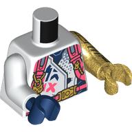 Torso Robe, Coral Straps, Dark Blue Undershirt, Decorations print, Odd Arms and Hands, Left Pearl Gold Arm and Hand, Right White Arm and Dark Blue Hand Weiß