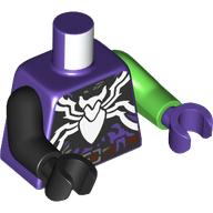 Torso, Odd Arms and Hands, Belt, White Spider (Green Goblin Venom) Logo, Left Bright Green Arm and Dark Purple Hand, Right Black Arm and Hand Dunkellila