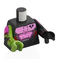 Torso, Odd Arms and Hands, Battle Armor, Bright Pink Top with Broke Black Hears, Arms print, Left Black Arm and Hand, Right Lime Arm and Hand Perltitan
