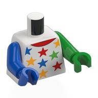 Torso, Odd Arms and Hands, Blue/Red/Bright Light Orange/Bright Green Stars print, Left Bright Green Arm and Hand, Right Blue Arm and Hand White