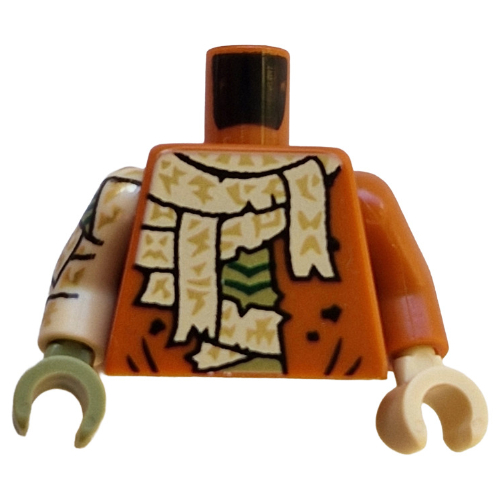 Torso, Odd Arms and Hands, Tan Bandages, Olive Green Scaled Chest print, Left Dark Orange Arm, Tan Hand, Right Tan Arm and Olive Green Hand Dark Orange