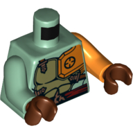 Torso, Odd Arms, Armor, Olive Green with Orange Shoulder Cover, Belt Print, Left Orange Arm, Right Sand Green Arm, Reddish Brown Hands Sandgrün