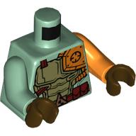 Torso, Odd Arms, Armor with Orange Shoulder Plate, and Belt with Pouches Print, Left Orange Arm, Right Sand Green Arm, Dark Brown Hands Sand Green