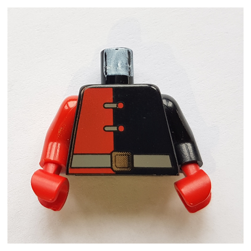 Torso, Odd Arms, Jumpsuit with Red Half, Clasps and Belt Print, Left Black Arm, Right Red Arm, Red Hands Schwarz